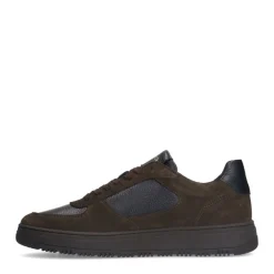 Manfield Donkerbruine leren sneakers met suède details^Heren Sneakers