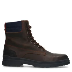 Manfield Donkerbruine leren veterboots^Heren Boots