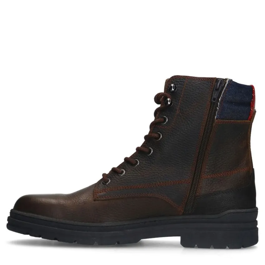 Manfield Donkerbruine leren veterboots^Heren Boots