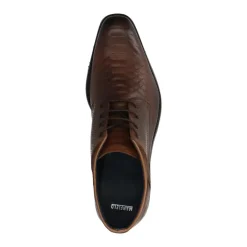 Manfield Donkerbruine leren veterschoenen met structuur^Heren Veterschoenen