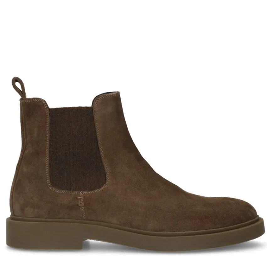 Manfield Donkerbruine suède chelsea boots^Heren Boots