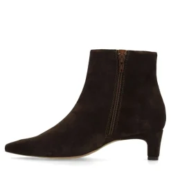 Manfield Donkerbruine suède enkellaarsjes met hak^DAMES Enkellaarsjes