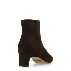 Manfield Donkerbruine suède enkellaarsjes met hak^DAMES Enkellaarsjes