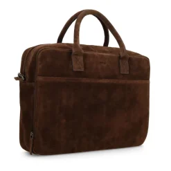 Manfield Donkerbruine suède laptoptas^ Laptoptassen