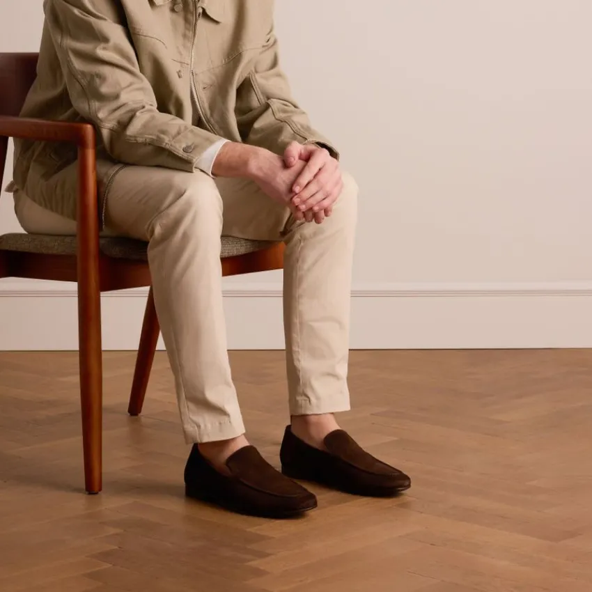 Manfield Donkerbruine suède loafers^Heren Loafers