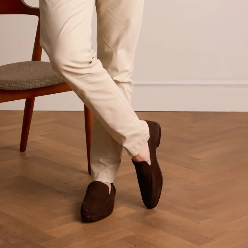 Manfield Donkerbruine suède loafers^Heren Loafers