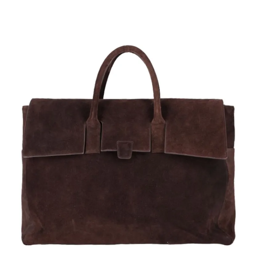 Manfield Donkerbruine suède weekendtas^Heren Heren Tassen|Weekendtassen