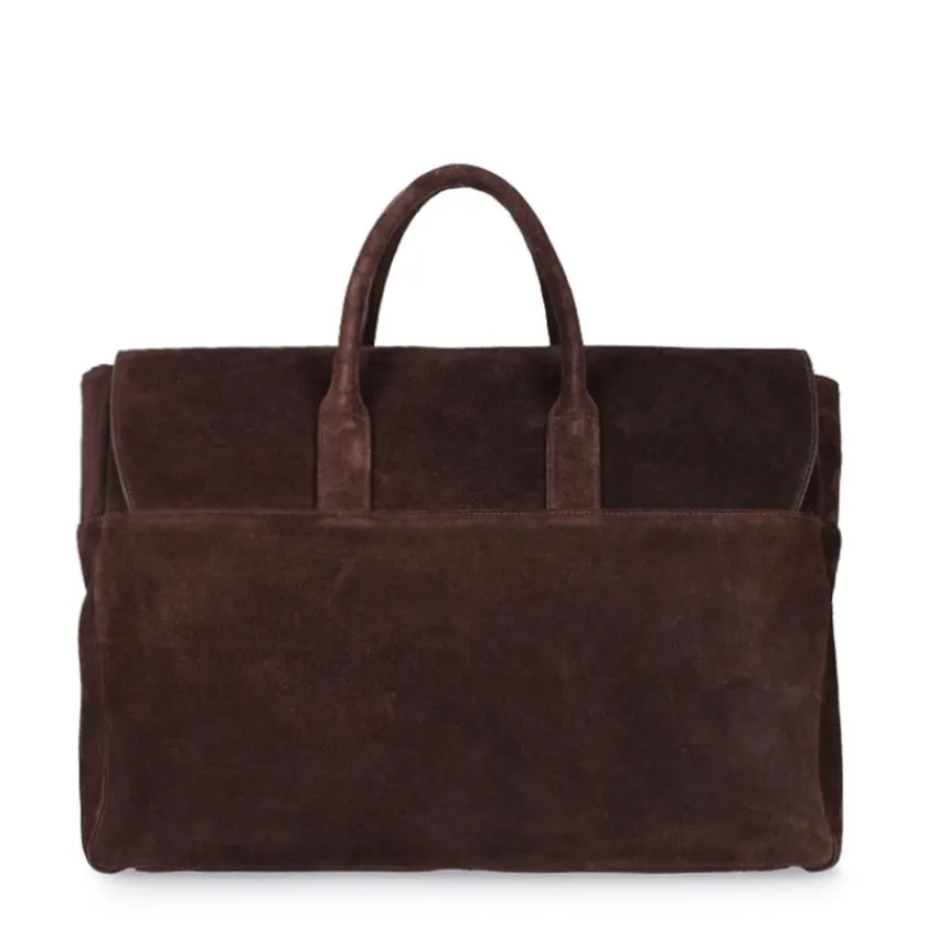 Manfield Donkerbruine suède weekendtas^Heren Heren Tassen|Weekendtassen