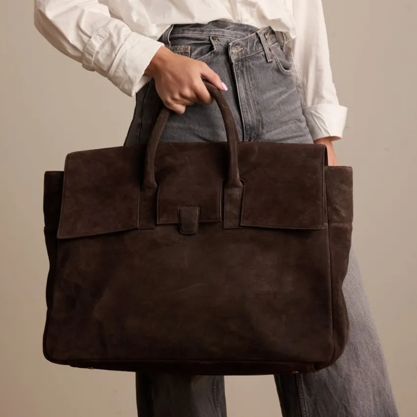 Manfield Donkerbruine suède weekendtas^Heren Heren Tassen|Weekendtassen