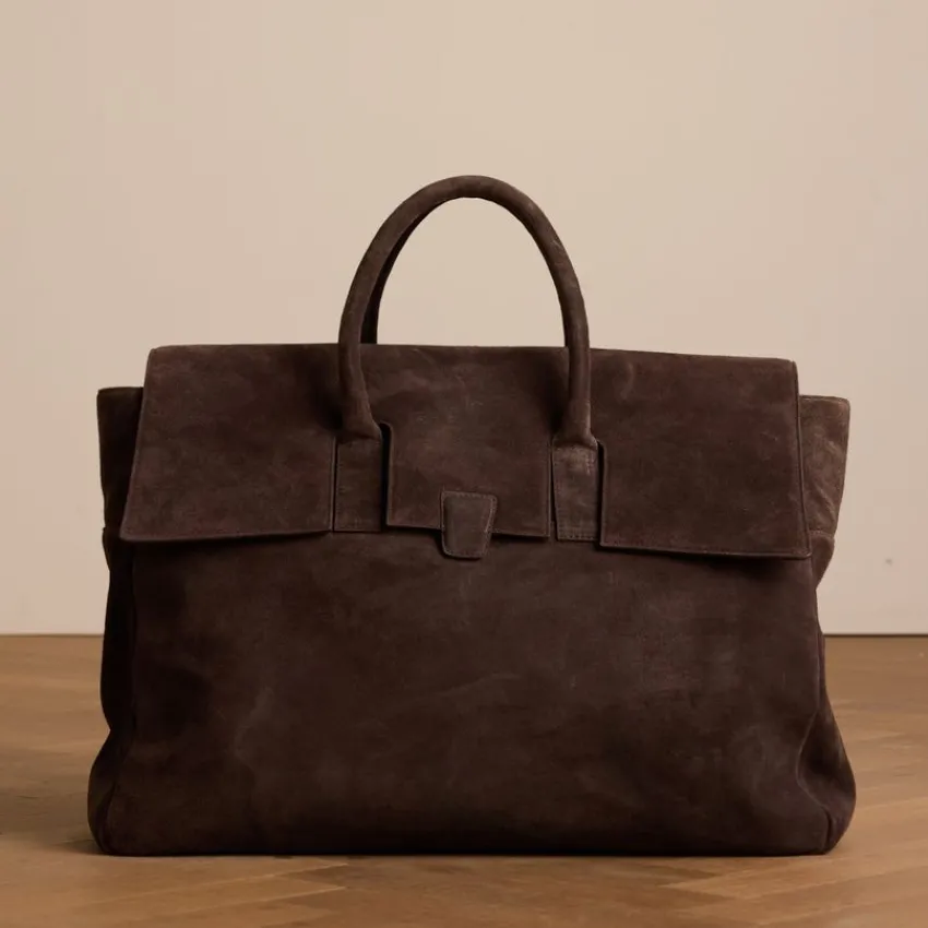 Manfield Donkerbruine suède weekendtas^Heren Heren Tassen|Weekendtassen