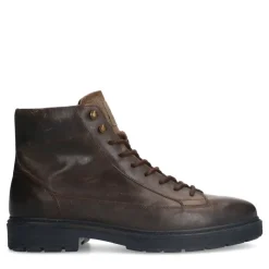 Manfield Donkergrijze leren veterboots^Heren Boots