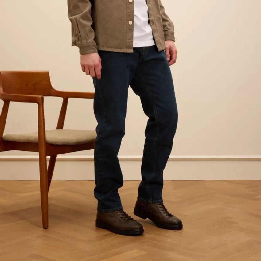 Manfield Donkergrijze leren veterboots^Heren Boots