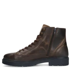 Manfield Donkergrijze leren veterboots^Heren Boots