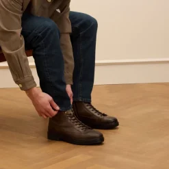 Manfield Donkergrijze leren veterboots^Heren Boots