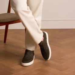 Manfield Donkergroene suède sneakers^Heren Sneakers