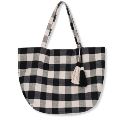 Manfield Geblokte beige shopper^ Shoppers