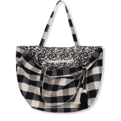 Manfield Geblokte beige shopper^ Shoppers