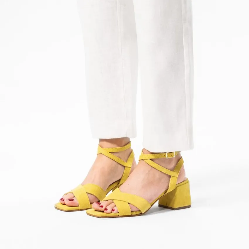 Manfield Gele suède sandalen met hak^DAMES Sandalen