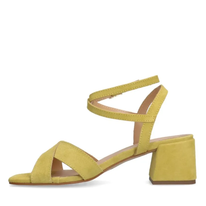 Manfield Gele suède sandalen met hak^DAMES Sandalen