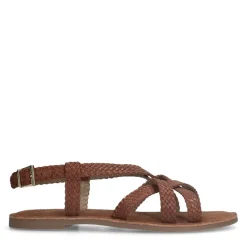 Manfield Gevlochten cognac sandalen^DAMES Sandalen