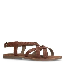 Manfield Gevlochten cognac sandalen^DAMES Sandalen