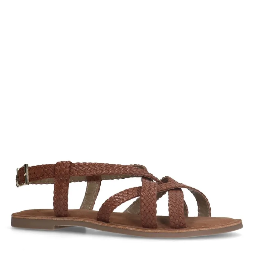 Manfield Gevlochten cognac sandalen^DAMES Sandalen