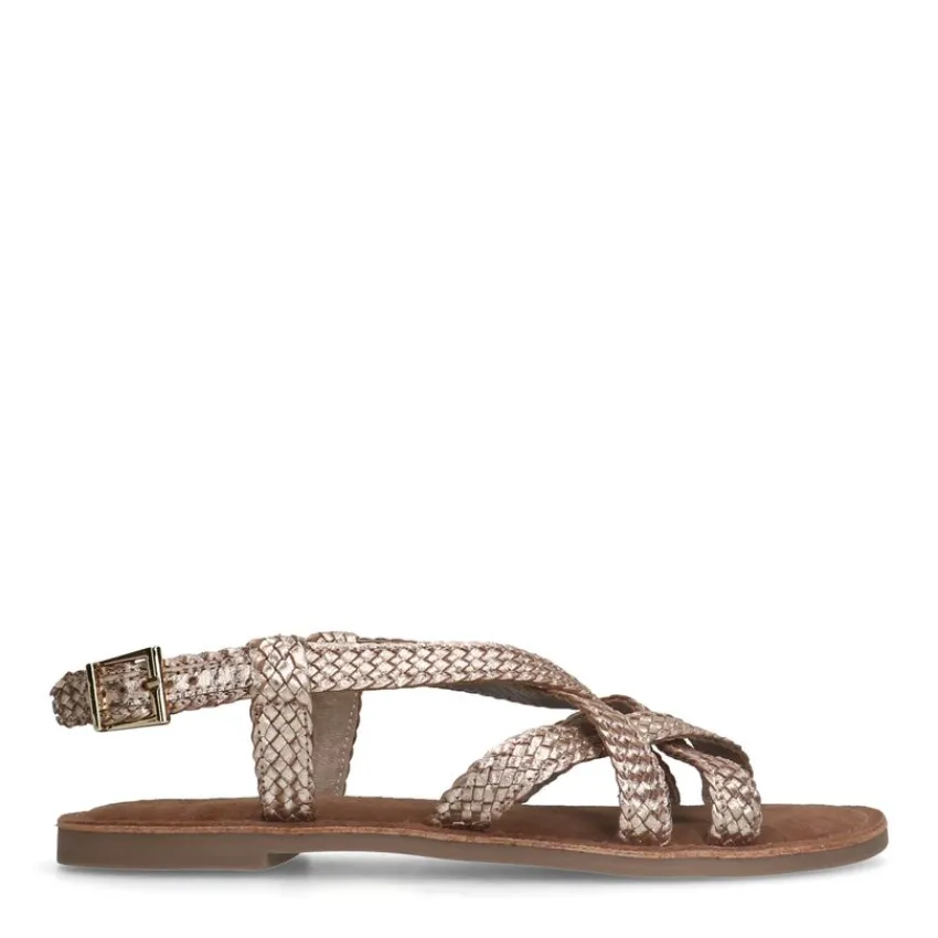 Manfield Gevlochten gouden sandalen^DAMES Sandalen
