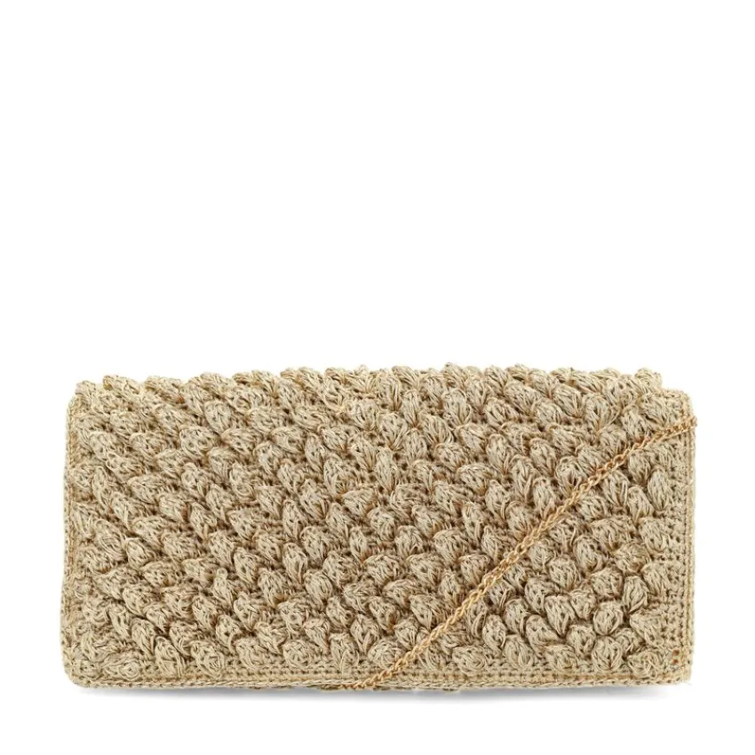 Manfield Gouden clutch met gebreide details^ Clutches