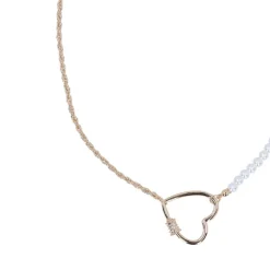 Manfield Gouden hartjes ketting met parel details^ Sieraden