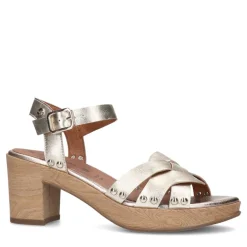 No Stress Gouden leren blokhak met gevlochten band^DAMES Sandalen