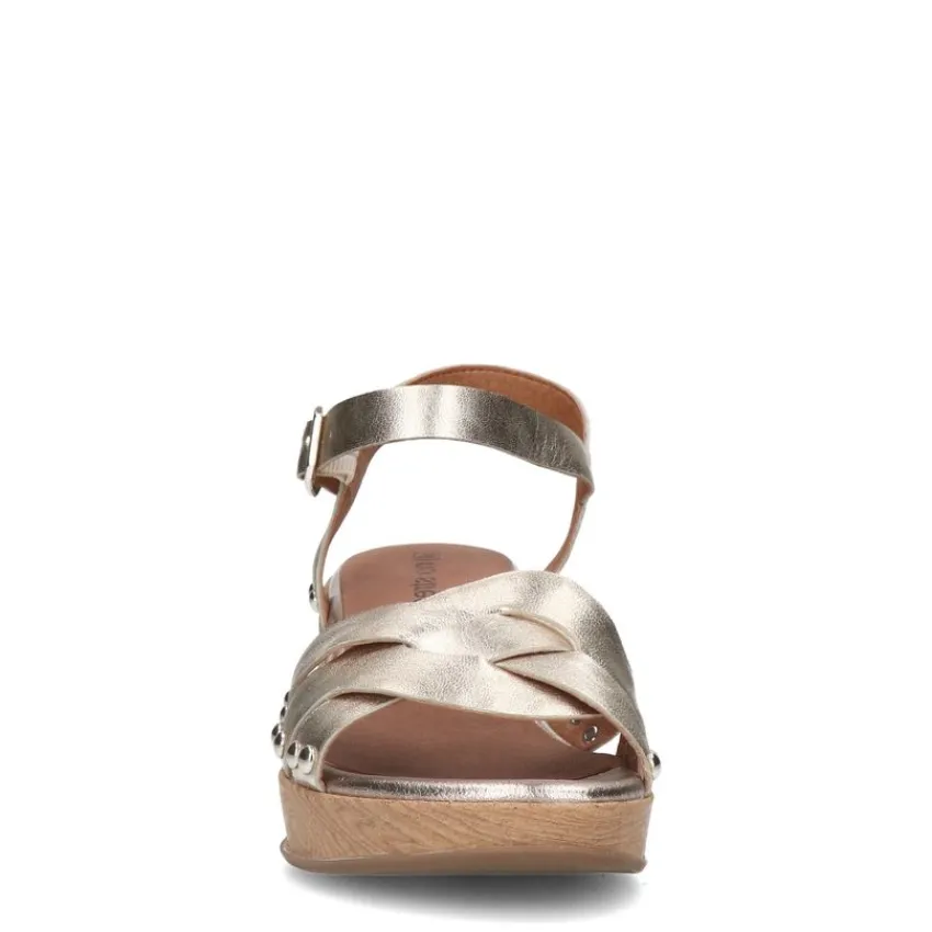 No Stress Gouden leren blokhak met gevlochten band^DAMES Sandalen