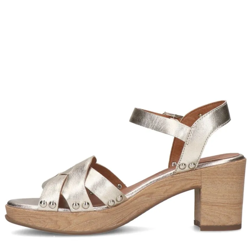 No Stress Gouden leren blokhak met gevlochten band^DAMES Sandalen