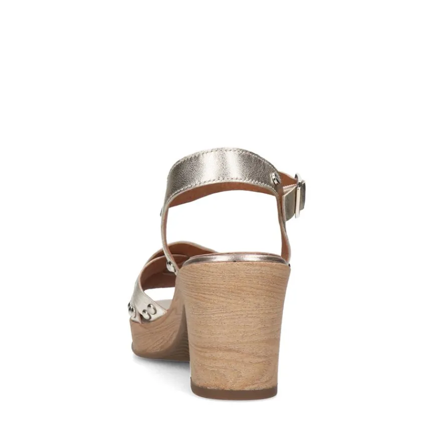 No Stress Gouden leren blokhak met gevlochten band^DAMES Sandalen