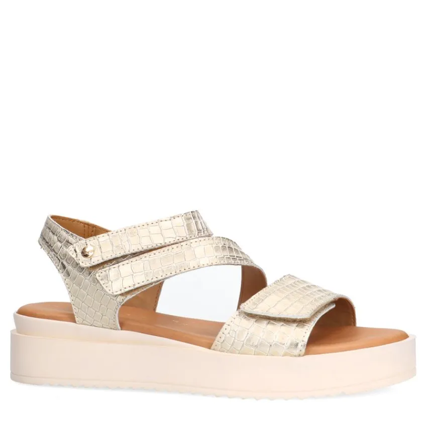 No Stress Gouden leren croco sandalen^DAMES Sandalen