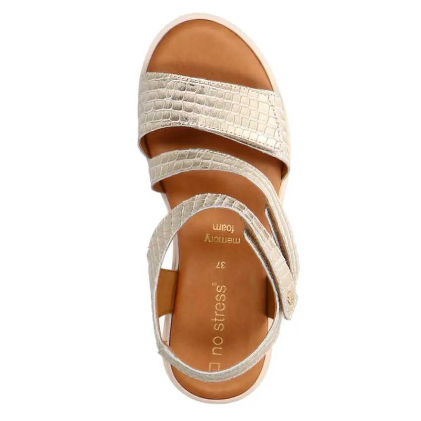 No Stress Gouden leren croco sandalen^DAMES Sandalen