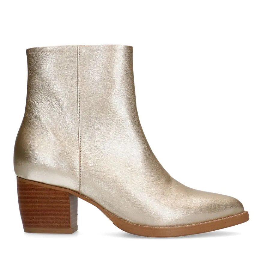 Manfield Gouden leren enkellaarsjes met hak^DAMES Enkellaarsjes