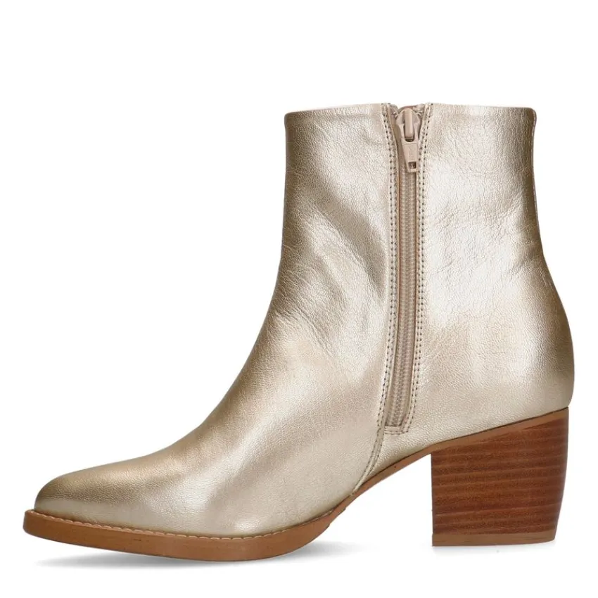 Manfield Gouden leren enkellaarsjes met hak^DAMES Enkellaarsjes