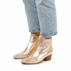 Manfield Gouden leren enkellaarsjes^DAMES Enkellaarsjes