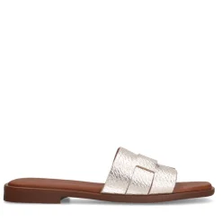 Manfield Gouden leren gevlochten slippers^DAMES Slippers