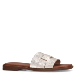 Manfield Gouden leren gevlochten slippers^DAMES Slippers