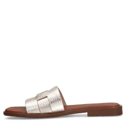 Manfield Gouden leren gevlochten slippers^DAMES Slippers