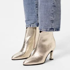 Manfield Gouden leren laarsjes met print^DAMES Enkellaarsjes