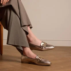 No Stress Gouden leren loafers met gouden chain^DAMES Loafers