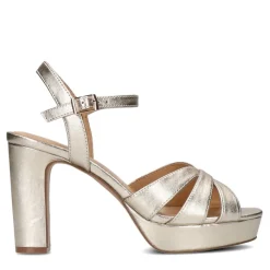 Manfield Gouden leren sandalen met hak^DAMES Sandalen