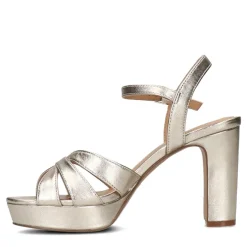 Manfield Gouden leren sandalen met hak^DAMES Sandalen