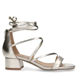 Manfield Gouden leren sandalen met hak^DAMES Sandalen