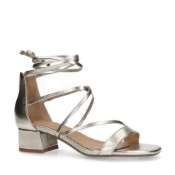 Manfield Gouden leren sandalen met hak^DAMES Sandalen