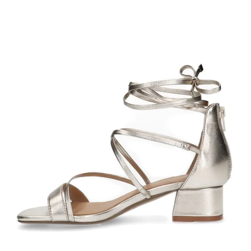 Manfield Gouden leren sandalen met hak^DAMES Sandalen