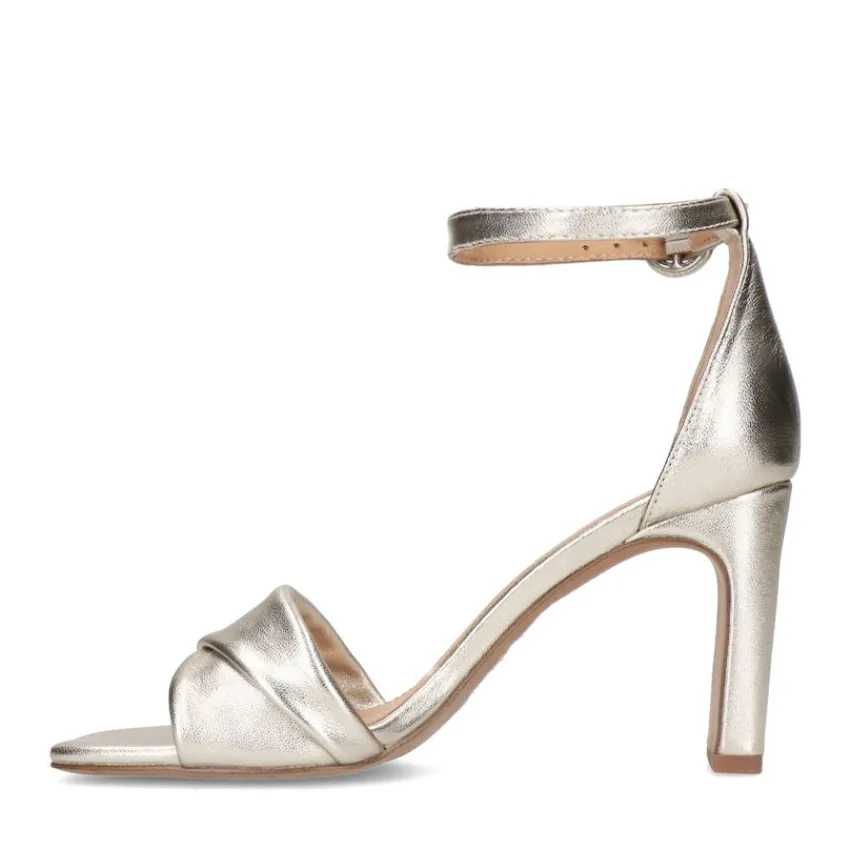 Manfield Gouden leren sandalen met hak^DAMES Sandalen