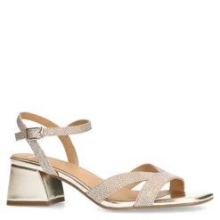 Manfield Gouden leren sandalen met hak en glitters^DAMES Sandalen